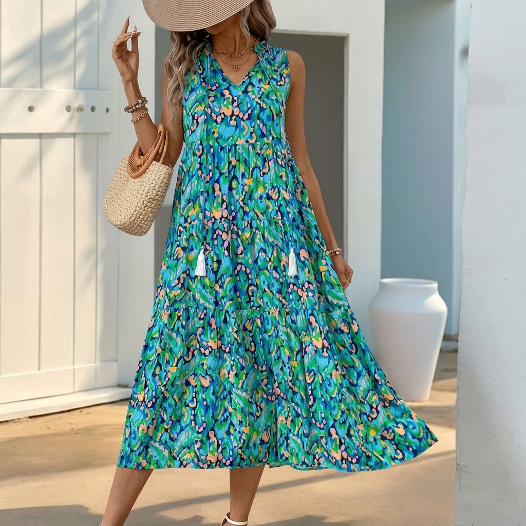 A-line Dress with V-Neck for Women