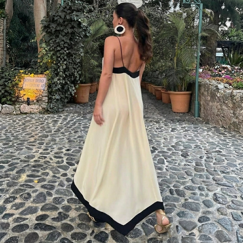 Fließendes Maxikleid mit V-Ausschnitt.