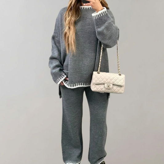 Conjunto de salón para mujer con top y pantalones tejidos