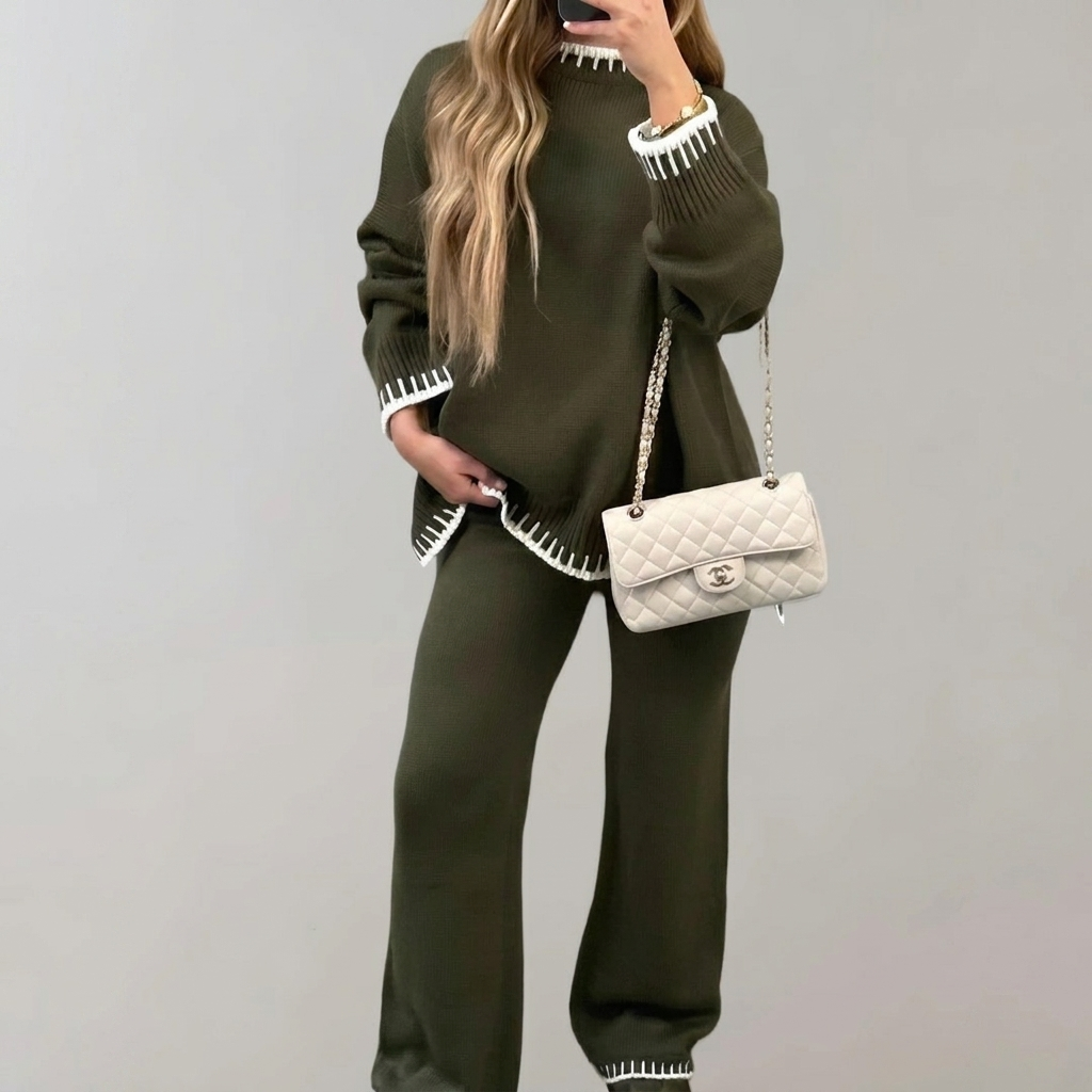 Ladies Lounge Set with Knitted Top and Pants