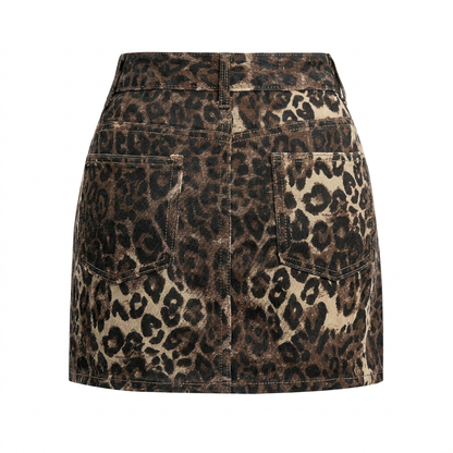 Falda de moda de cintura alta para mujer con estampado de leopardo