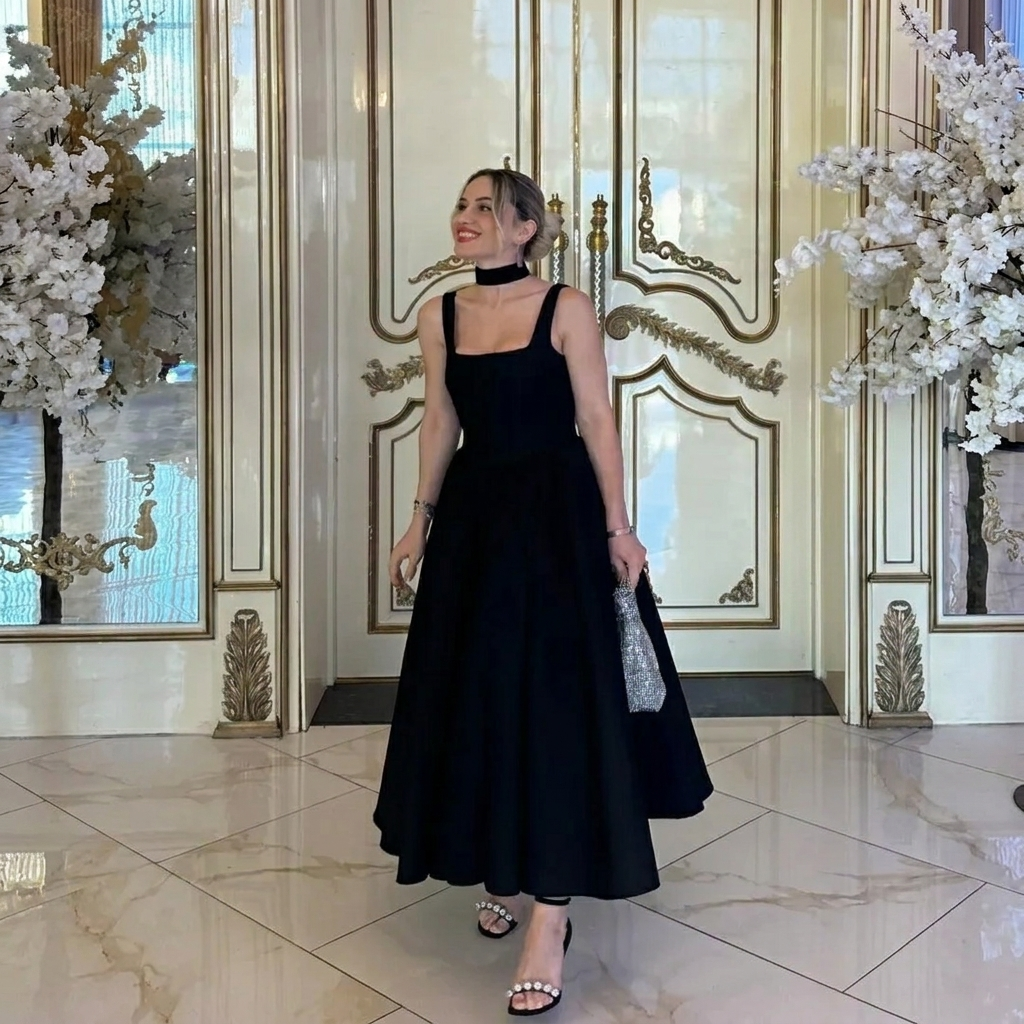 Elegant Dress with High Waist