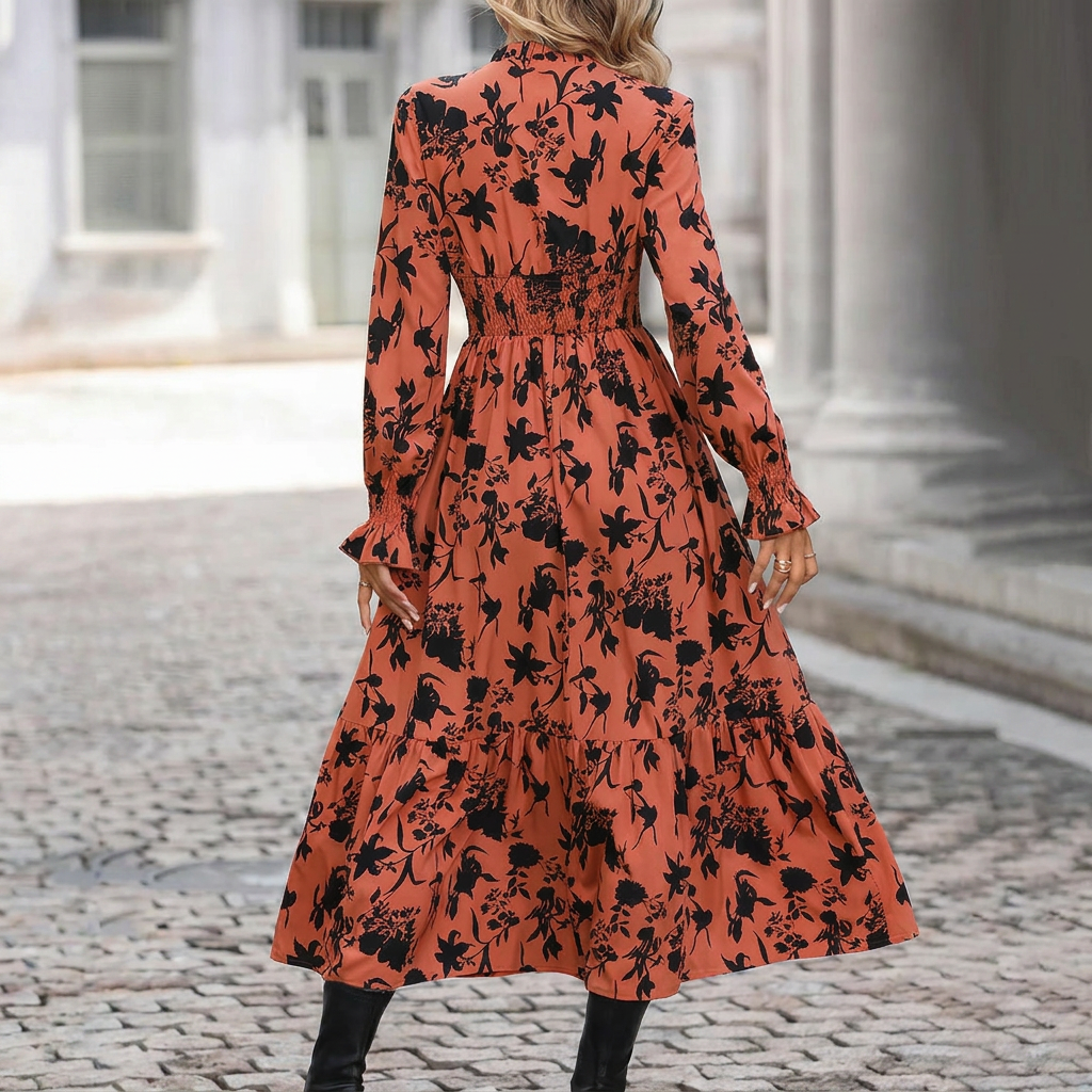 A-Linien-Kleid mit Print und V-Ausschnitt
