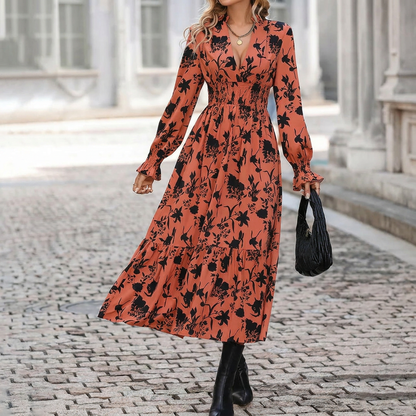 A-Linien-Kleid mit Print und V-Ausschnitt