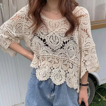 Lace Blouse with Openwork Detail