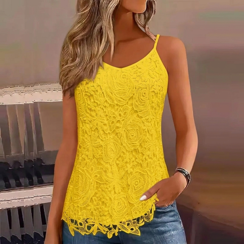 Ladies Lace Tank Top with V-Neck