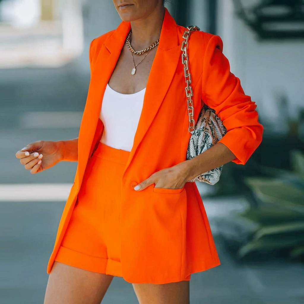 Conjunto elegante para senhora – blazer com calções a condizer