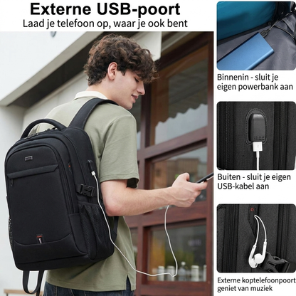 Zaino impermeabile per laptop e viaggi con scomparti organizzati.