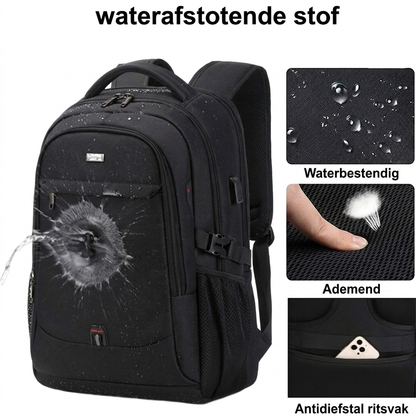 Zaino impermeabile per laptop e viaggi con scomparti organizzati.