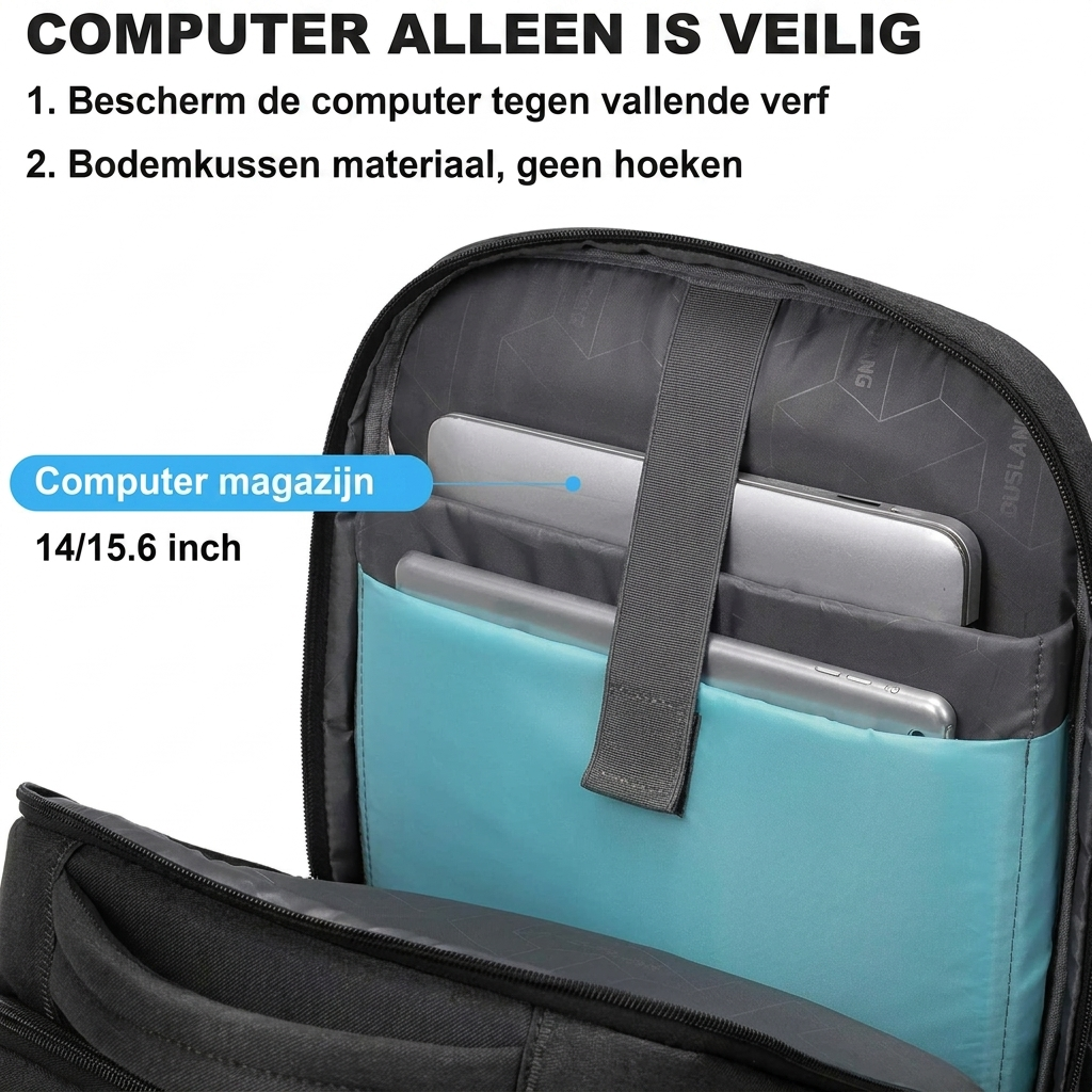 Zaino impermeabile per laptop e viaggi con scomparti organizzati.