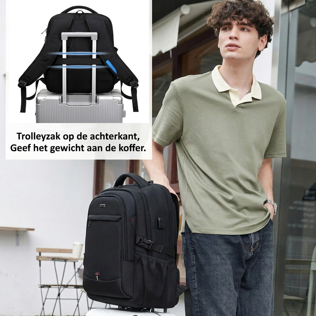 Zaino impermeabile per laptop e viaggi con scomparti organizzati.