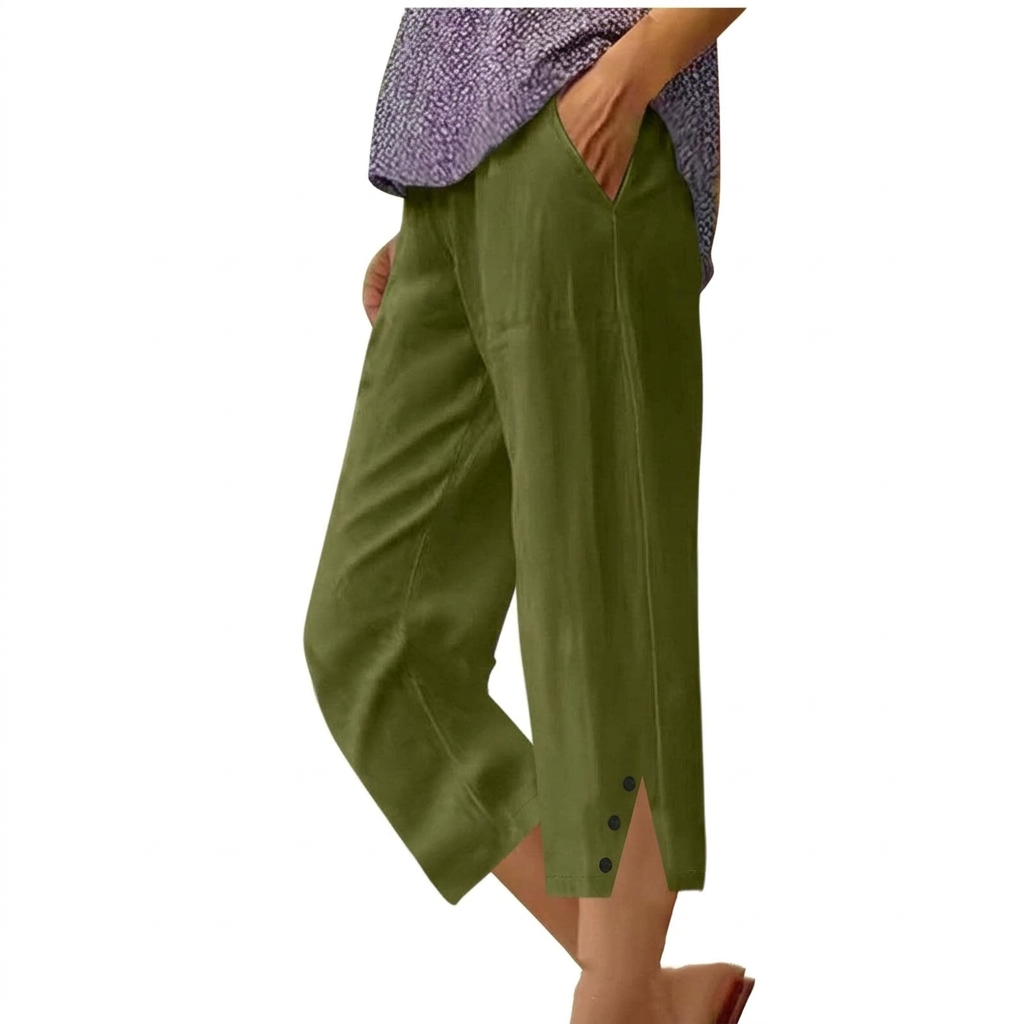 High Waist Women's Loose Fit Casual Trousers with Pockets