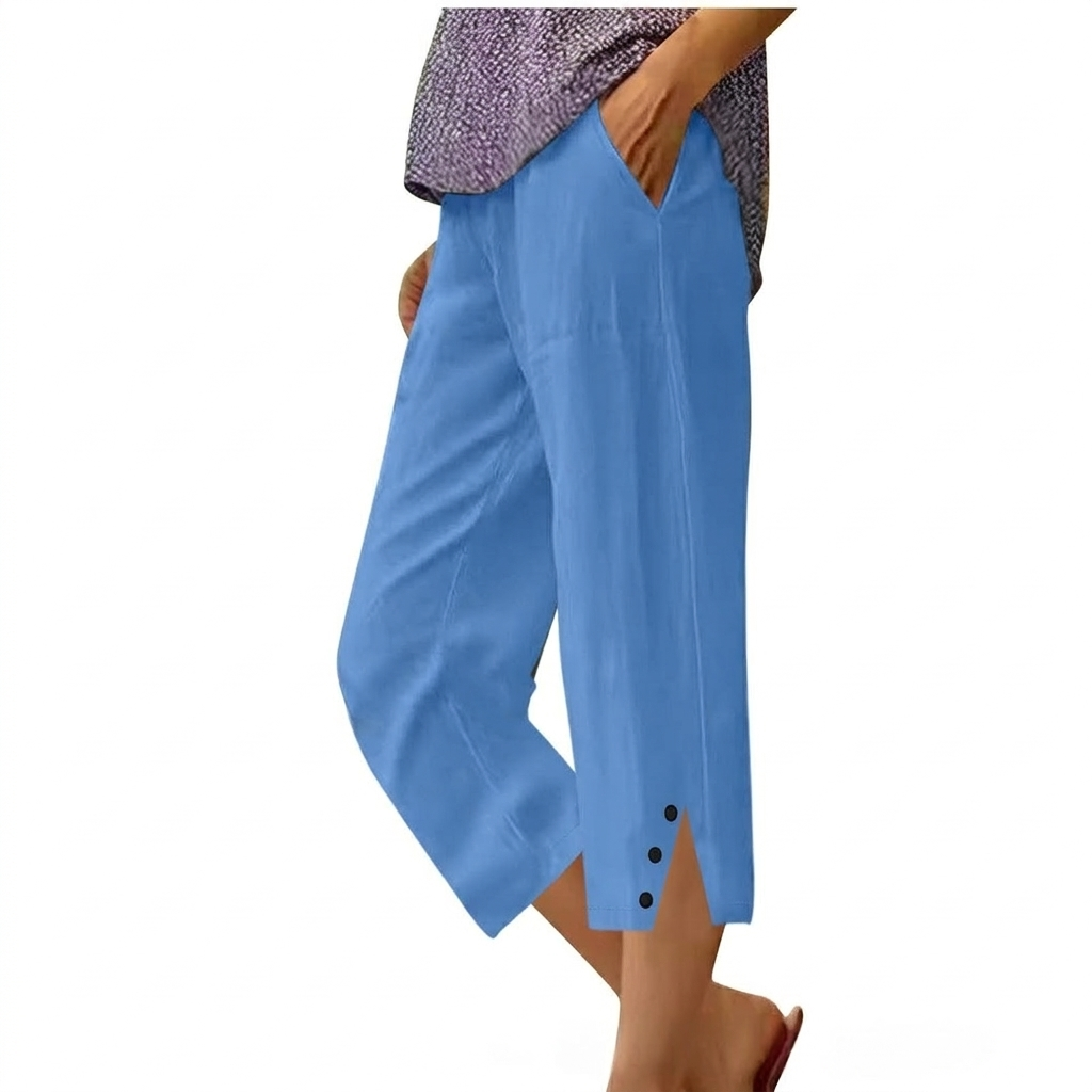 High Waist Women's Loose Fit Casual Trousers with Pockets