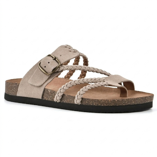 Sandalias planas con correa tejida de estilo europeo elegante para mujer