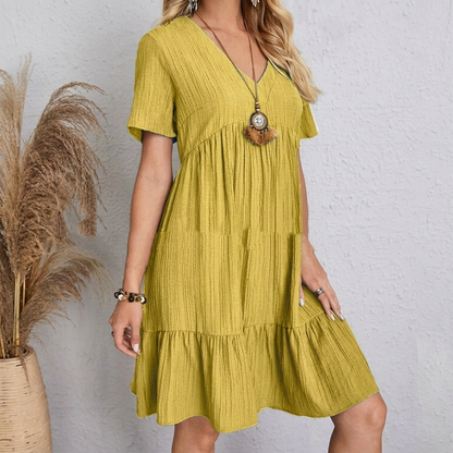 Slimming Retro V-Neck Dress with Tummy Control