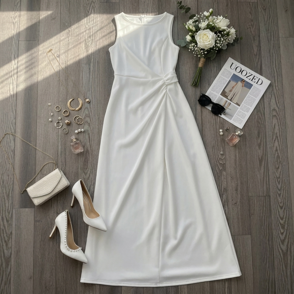 Abito lungo elegante plissettato da donna