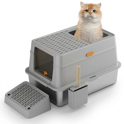 Large Fully Enclosed Cat Litter Box Made of Stainless Steel