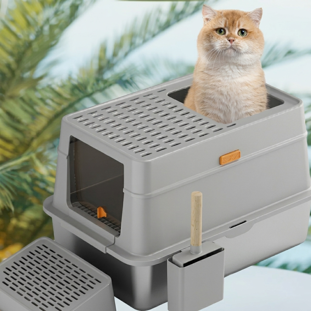 Large Fully Enclosed Cat Litter Box Made of Stainless Steel