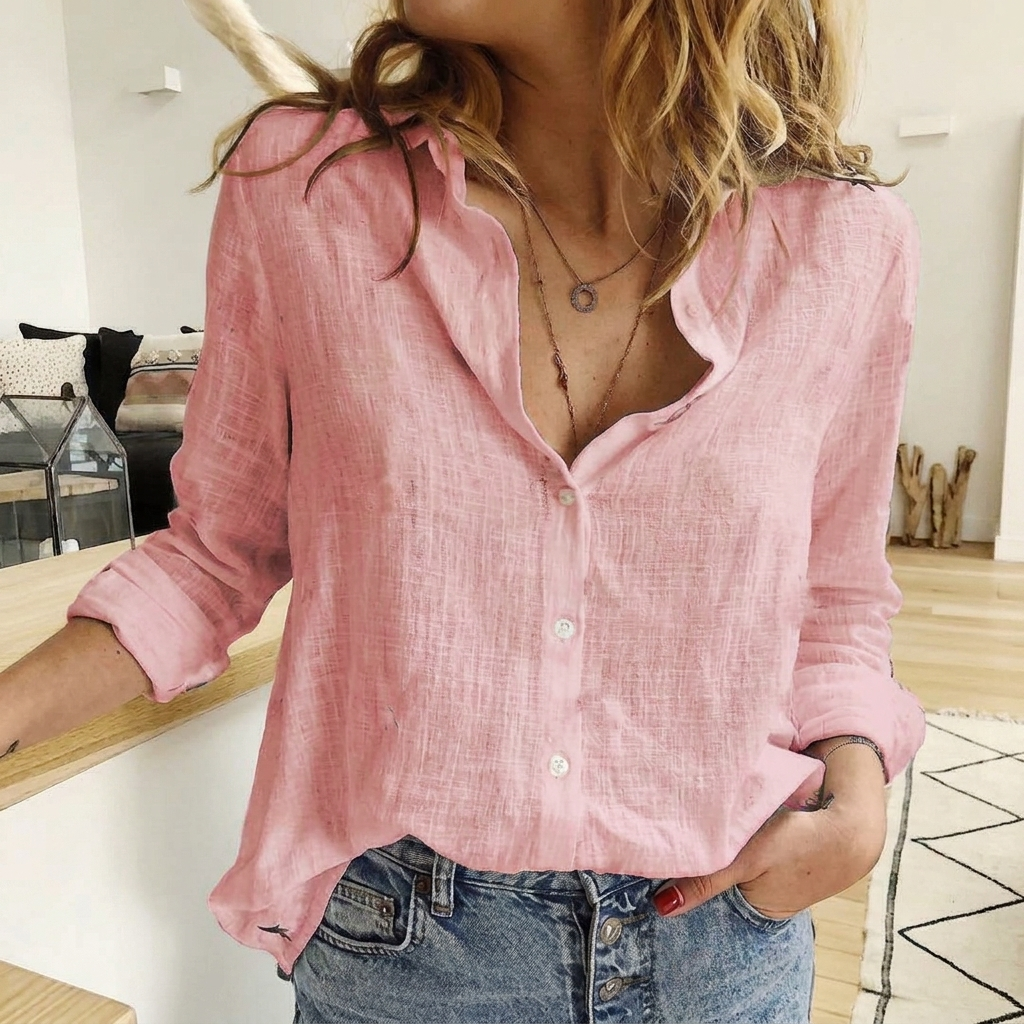 Ladies Plain Blouse with Classic Collar and Comfortable Fit