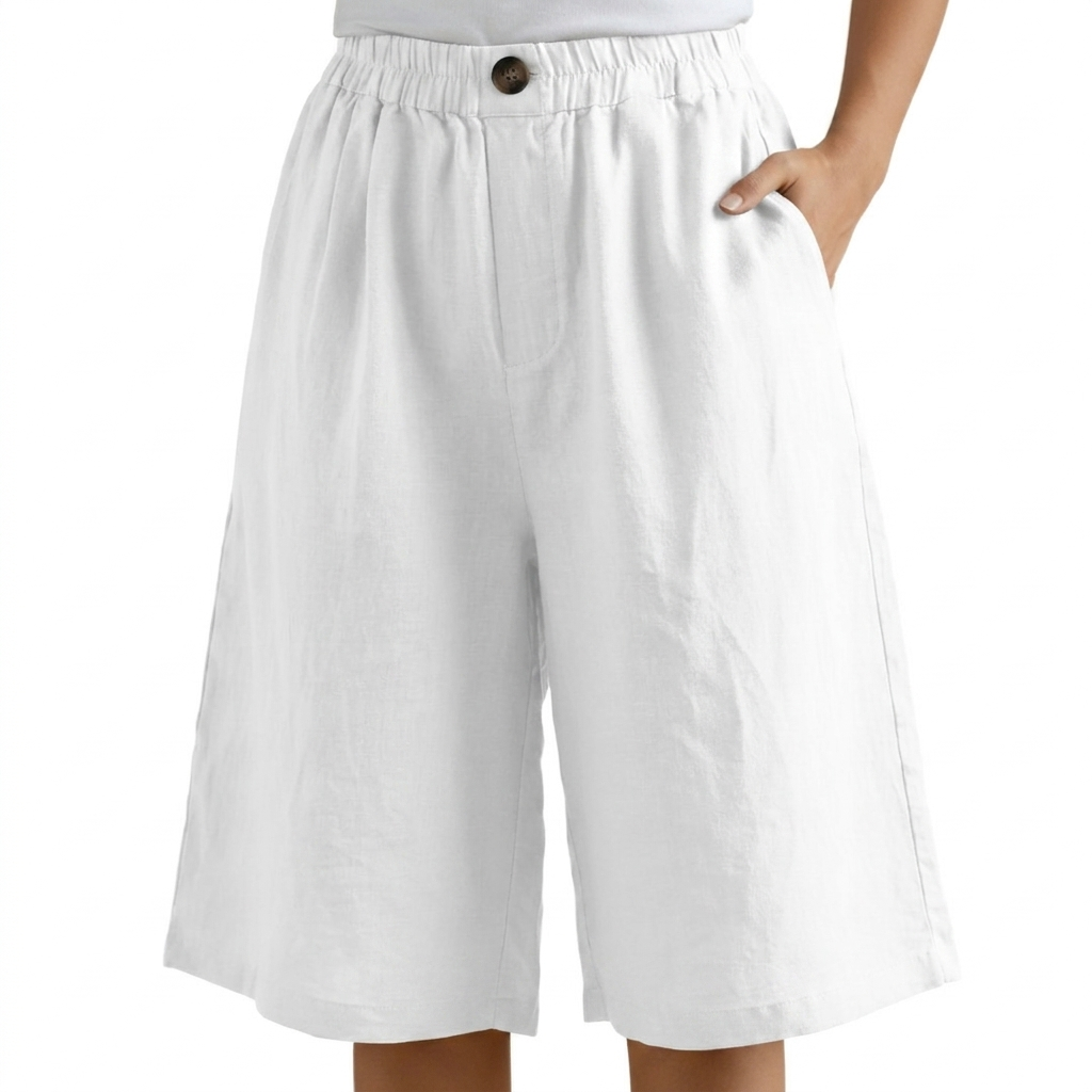 Shorts corti da donna in cotone e lino — Shorts estivi larghi a vita alta