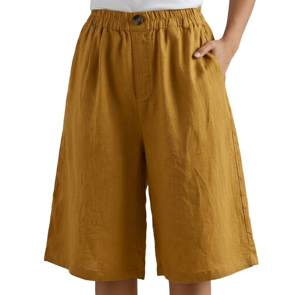 Shorts corti da donna in cotone e lino — Shorts estivi larghi a vita alta