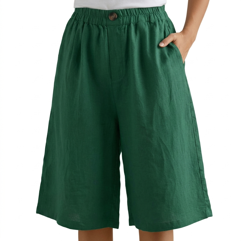 Shorts corti da donna in cotone e lino — Shorts estivi larghi a vita alta