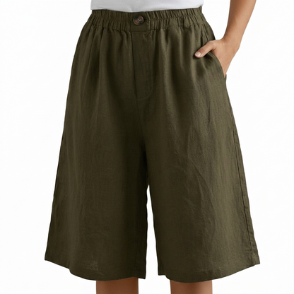 Shorts corti da donna in cotone e lino — Shorts estivi larghi a vita alta