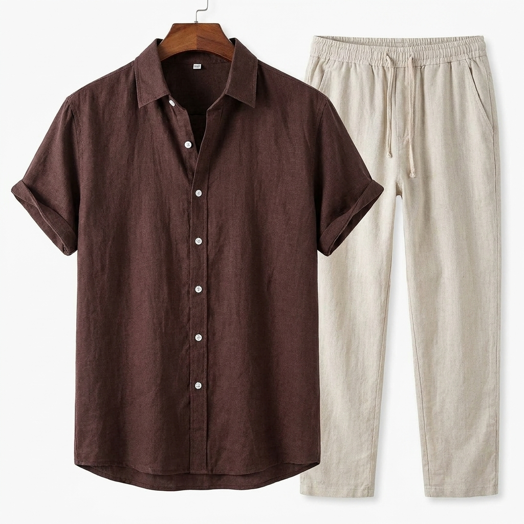 Men's Leisure Suit Short Sleeve Shirt Trousers