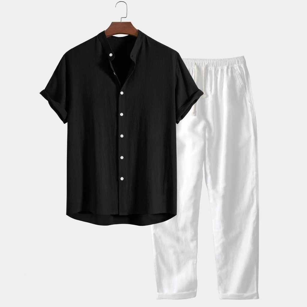 Men's Leisure Suit Short Sleeve Shirt Trousers