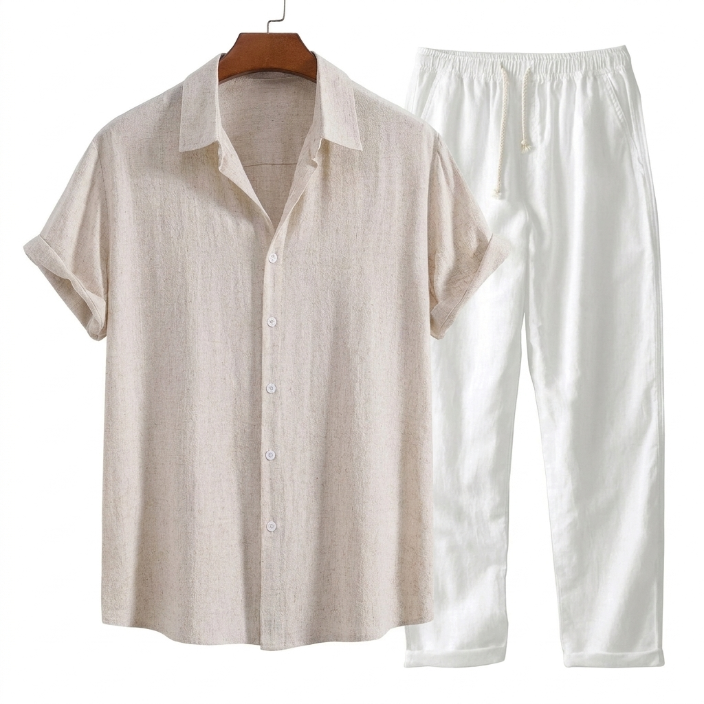 Men's Leisure Suit Short Sleeve Shirt Trousers