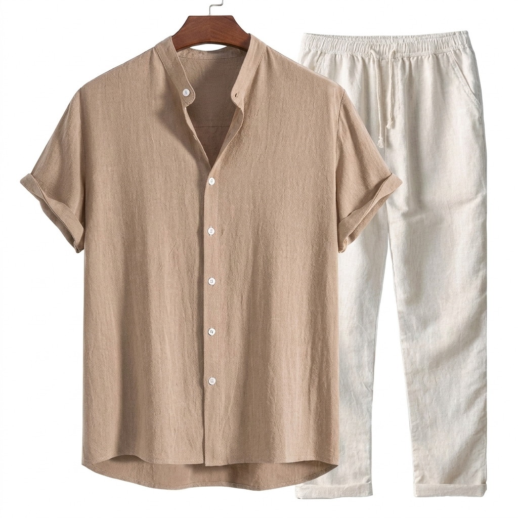 Men's Leisure Suit Short Sleeve Shirt Trousers