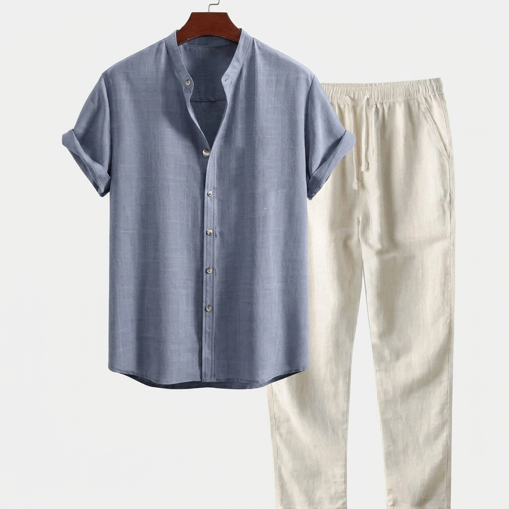 Men's Leisure Suit Short Sleeve Shirt Trousers