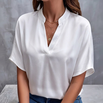 Blusa casual da donna con scollo a V e tessuto chiffon leggero
