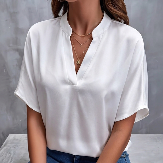 Blusa casual para mujer con escote en V y tela de gasa aireada