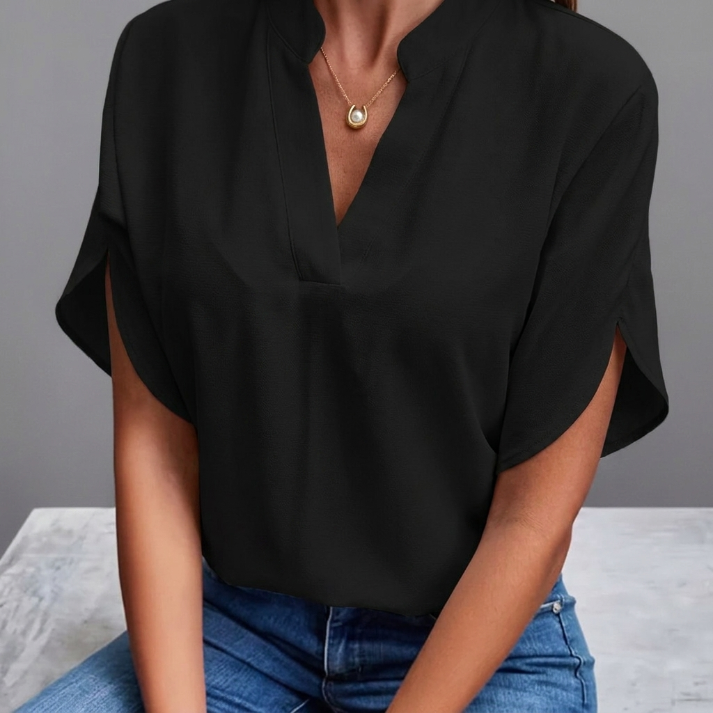Blusa casual da donna con scollo a V e tessuto chiffon leggero