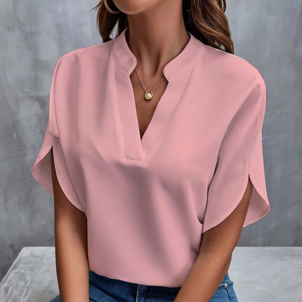 Blusa casual da donna con scollo a V e tessuto chiffon leggero
