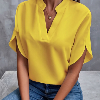 Blusa casual da donna con scollo a V e tessuto chiffon leggero