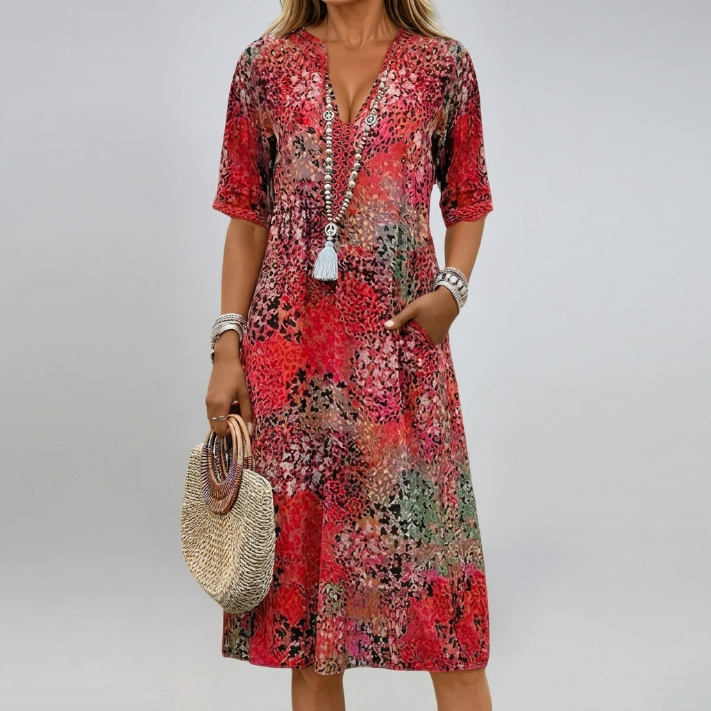 Lace Dress for Women with V-Neck and Short Sleeves