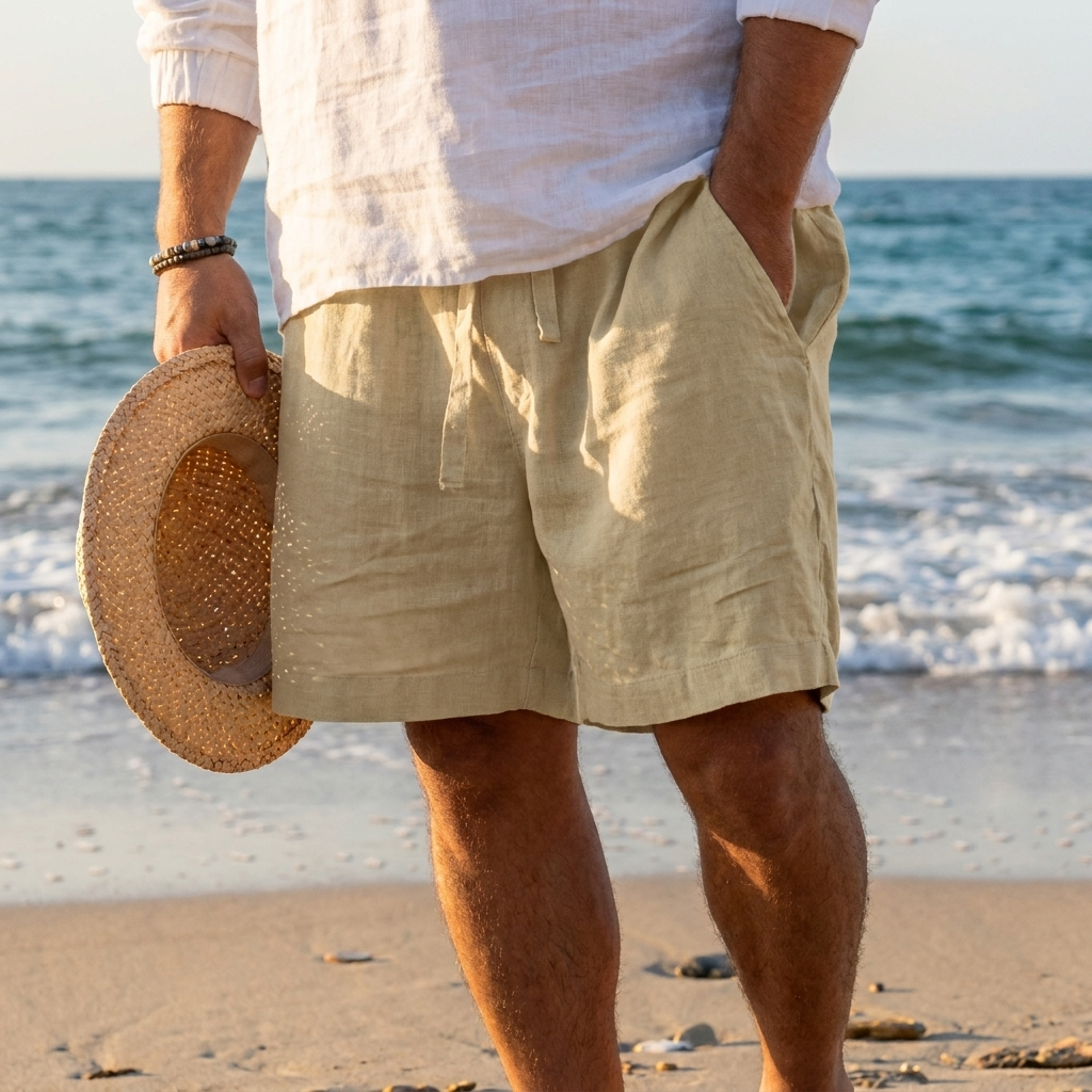 Pantaloncini casual da uomo con coulisse e tasche, adatti per l'estate e la spiaggia.