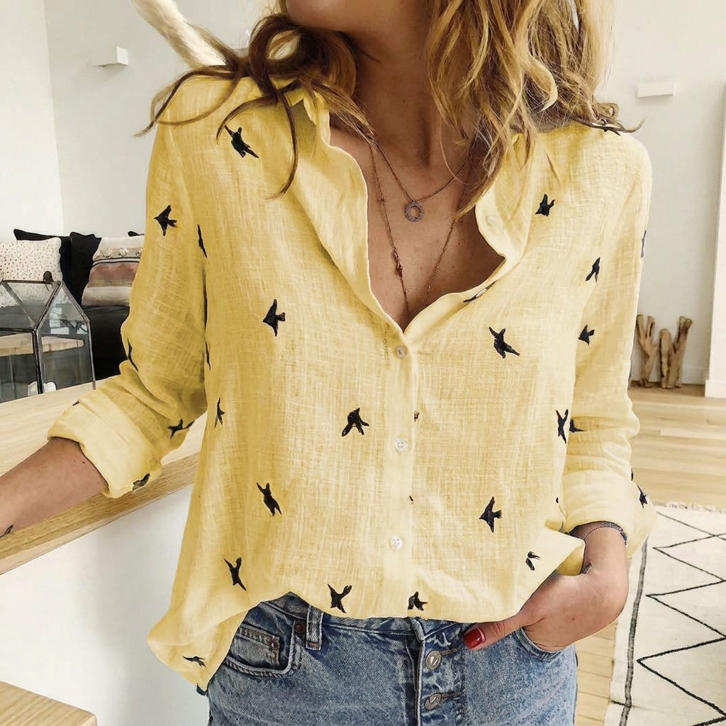 Ladies Plain Blouse with Classic Collar and Comfortable Fit