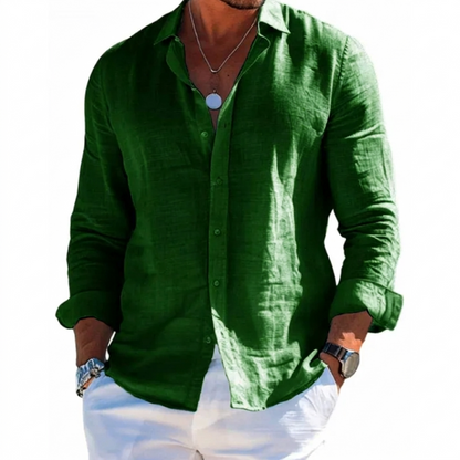 Solid Color Men's Shirt with Lapels and Long Sleeves for the Beach