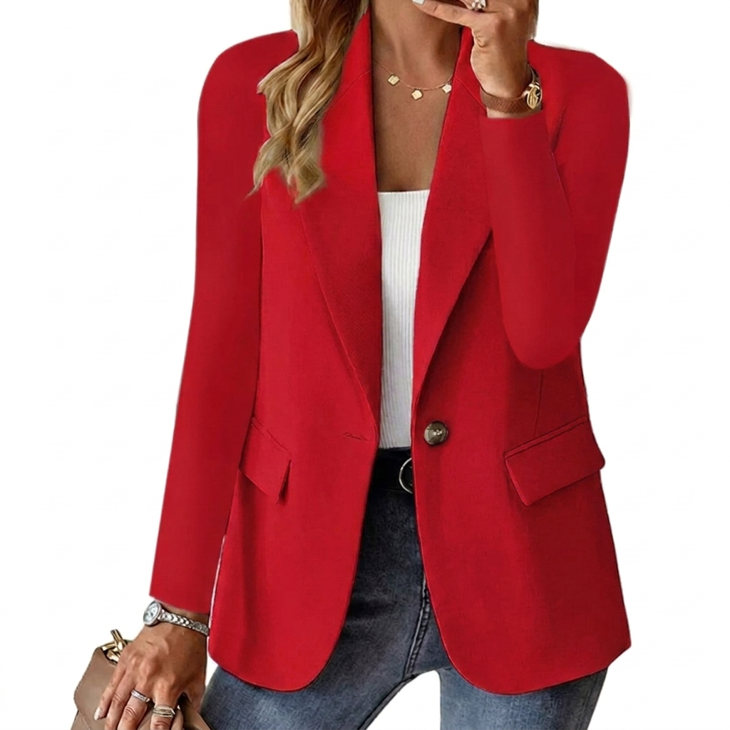 Ladies Blazer with Lapel Collar, Button Closure, and Long Sleeves