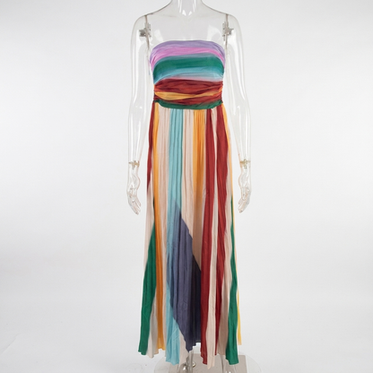 Ladies Maxi Dress with Bandeau Neckline, Open Back, and Printed Design