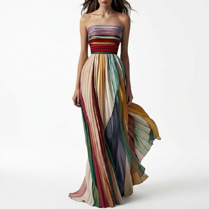 Ladies Maxi Dress with Bandeau Neckline, Open Back, and Printed Design