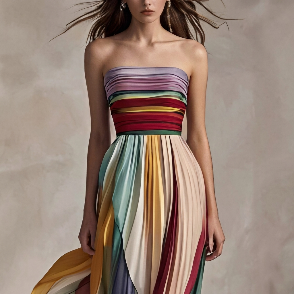 Ladies Maxi Dress with Bandeau Neckline, Open Back, and Printed Design