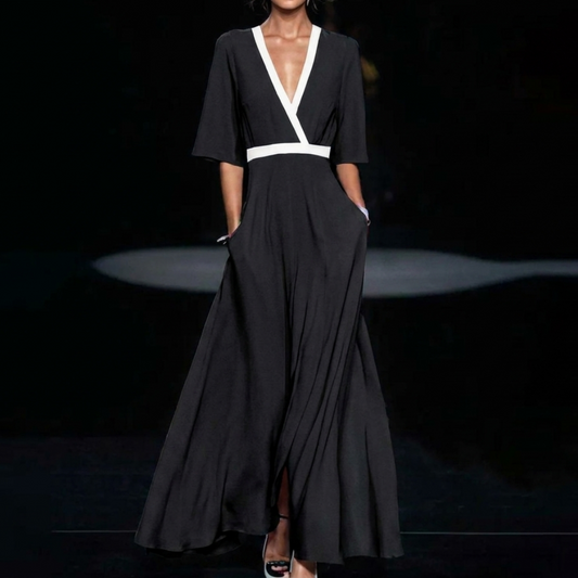 Vestido largo para mujer, estampado floral, cuello de pico y abertura