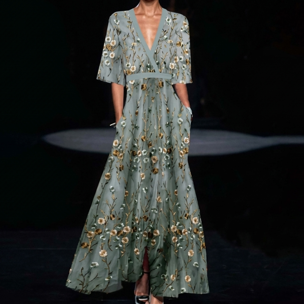 Maxi Dress Ladies Floral Print V-Neck Split
