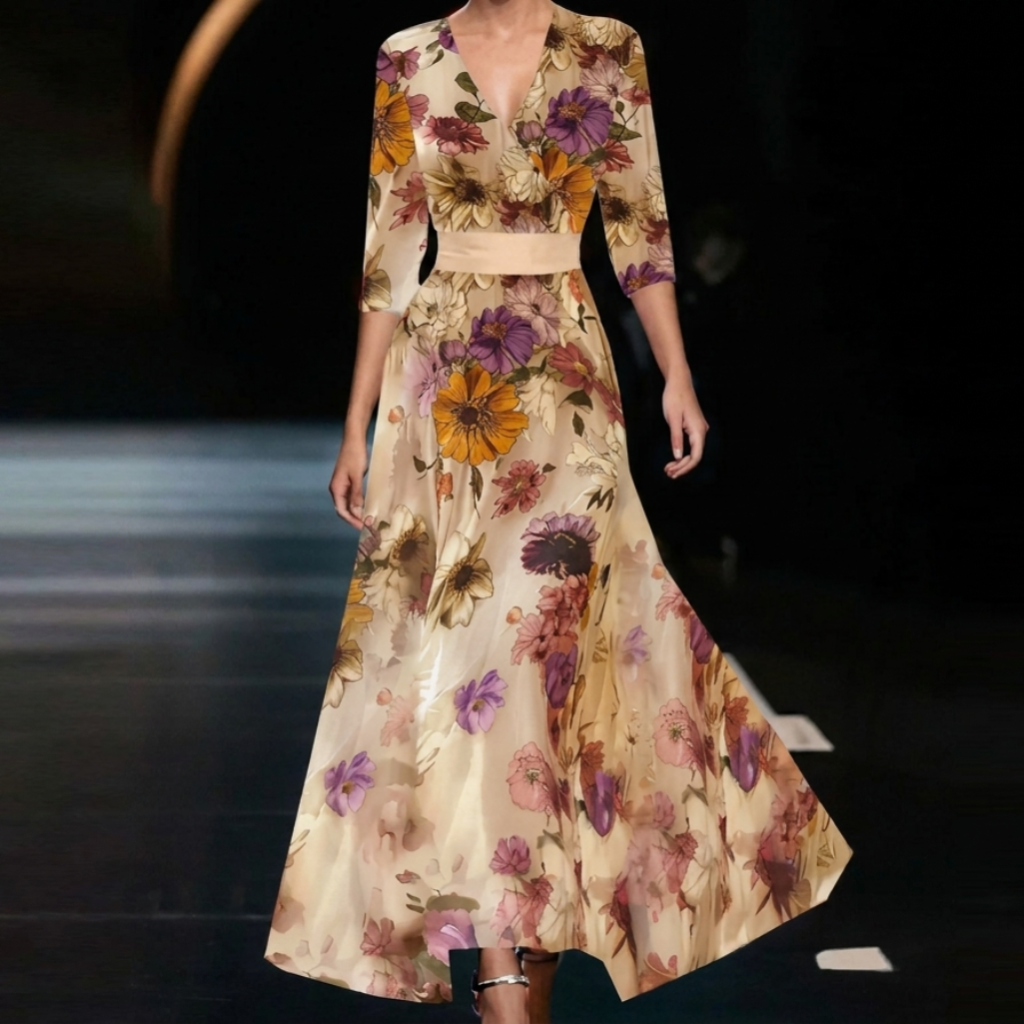 Maxi Dress Ladies Floral Print V-Neck Split