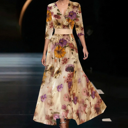 Maxi Dress Ladies Floral Print V-Neck Split