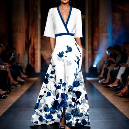 Maxi Dress Ladies Floral Print V-Neck Split